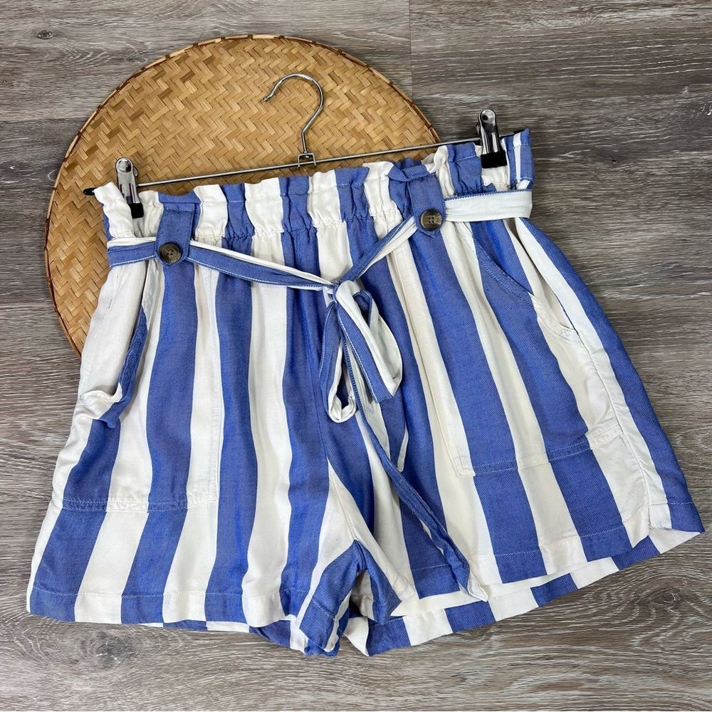 American eagle blue stripe high rise waist tie shorts